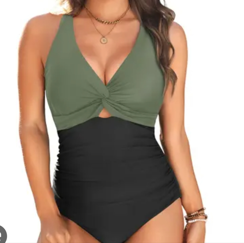 Sexy Green And Black One Piece Bathing Suit Size L